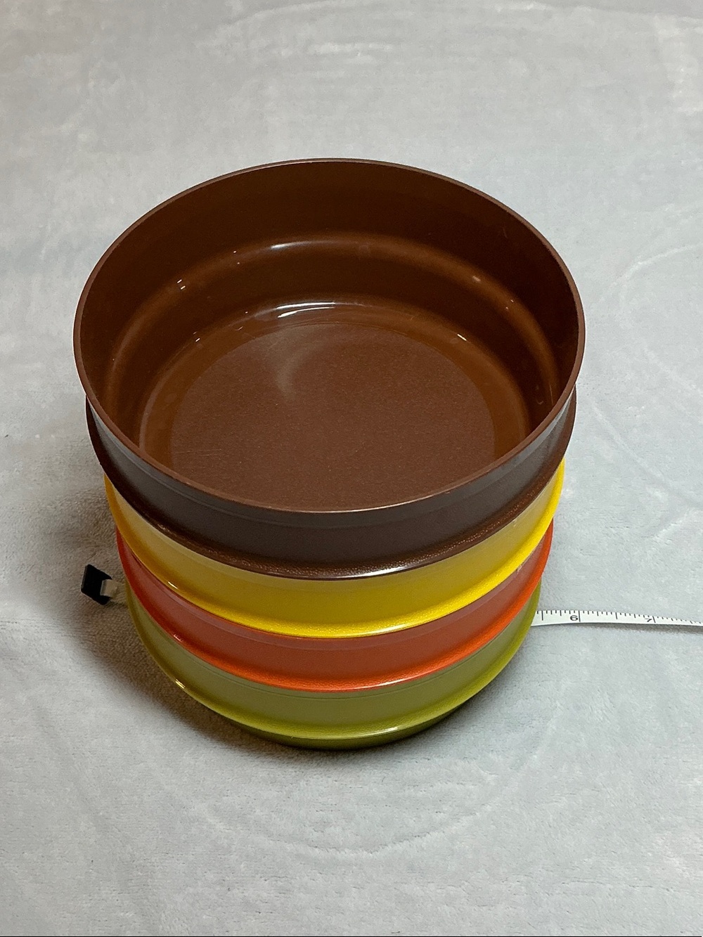 Tupperware Stackable Serving Bowls in Brown, Yellow, Orange, Green